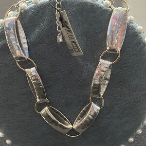 NWT: Robert Lee Morris Mixed Metal Hammered Silver and Gold Link Necklace